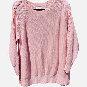 LC Lauren Conrad coastal core Pink Knit Sweater XXL With Braided Sleeve Details
